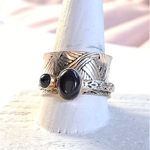 Black Onyx Sterling Silver Mediation Fidget Spinner Ring - Picture 9 of 13